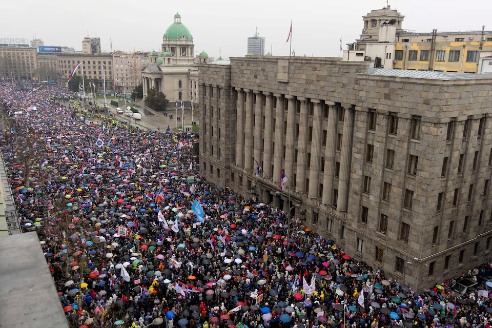 Protesters flood Belgrade in one of biggest anti-government rallies
